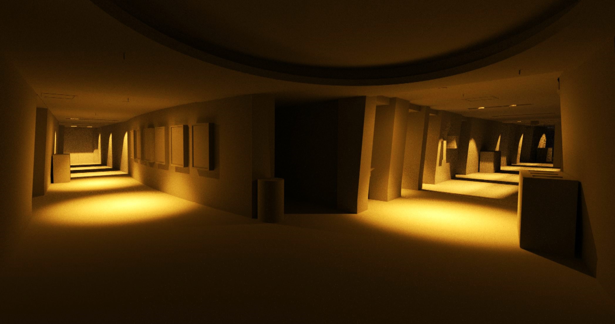 A completed 3D Revit model of the AMC UTC theater hallways.