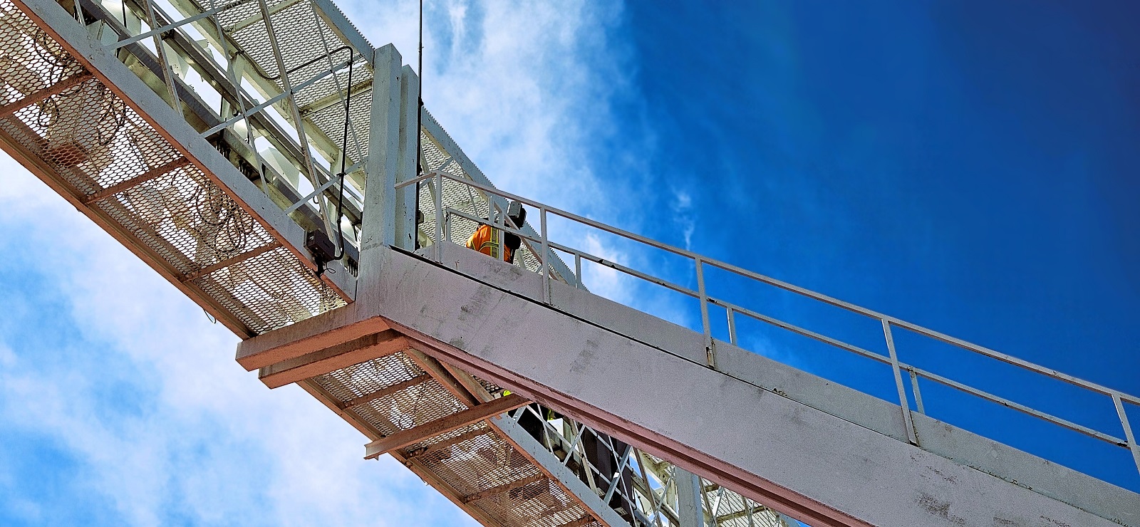 Rogue Visual Design scanning the elevated lighting structures at Arrowhead Stadium, capturing precise LiDAR data to support critical lighting upgrades.