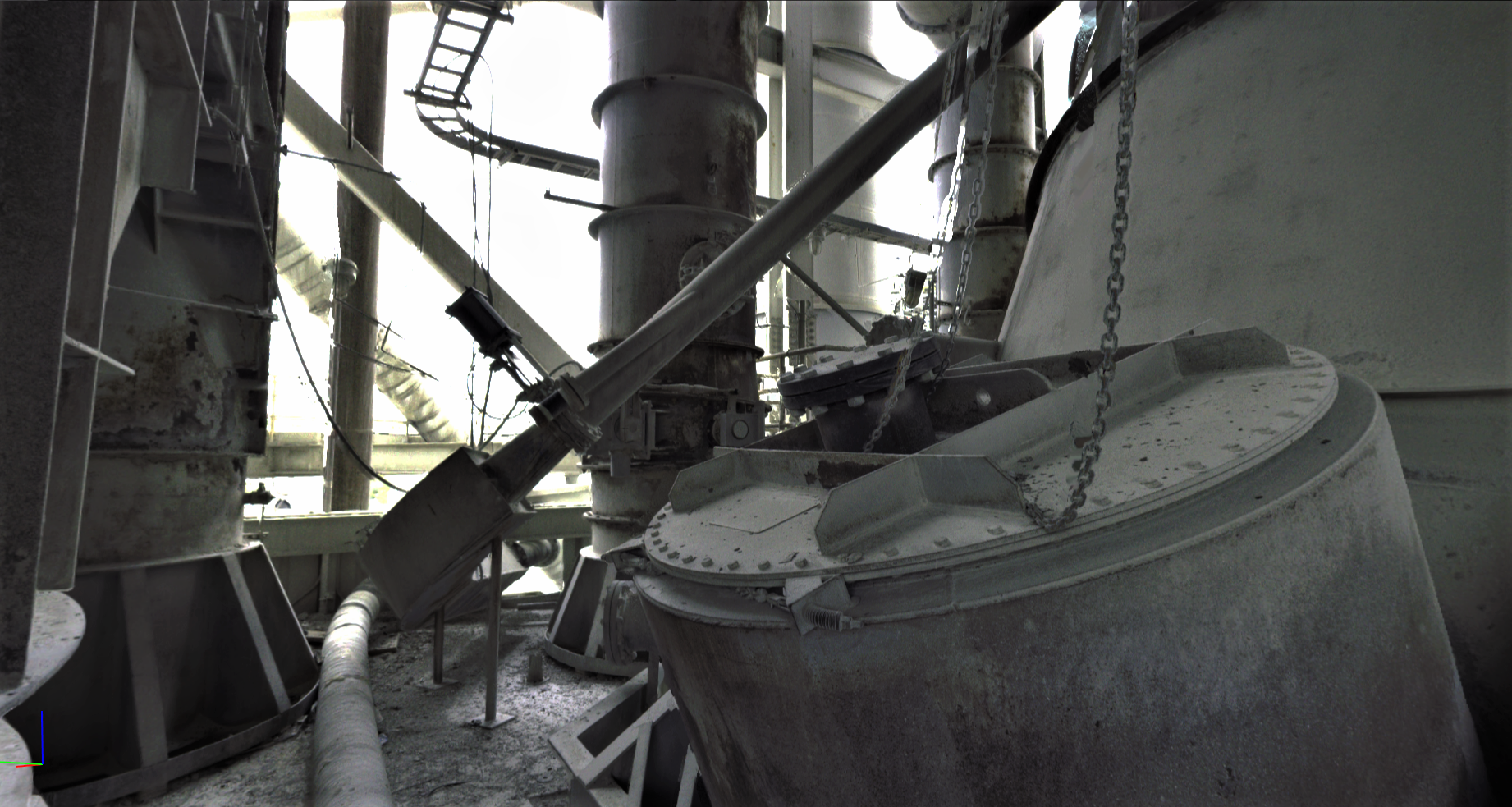 On-site view of the original fuel pipe layout used to support accurate scanning and safe redesign.