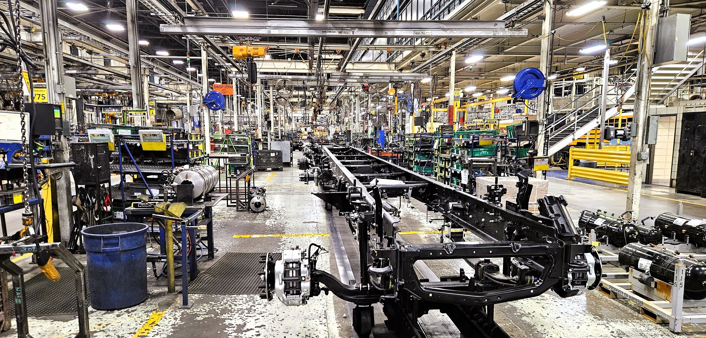 IC Bus's assembly line — chassis for school buses take shape.