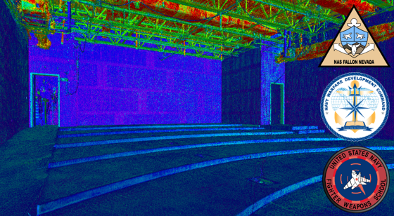 A false-color point cloud of a training room at Naval Air Station Fallon.