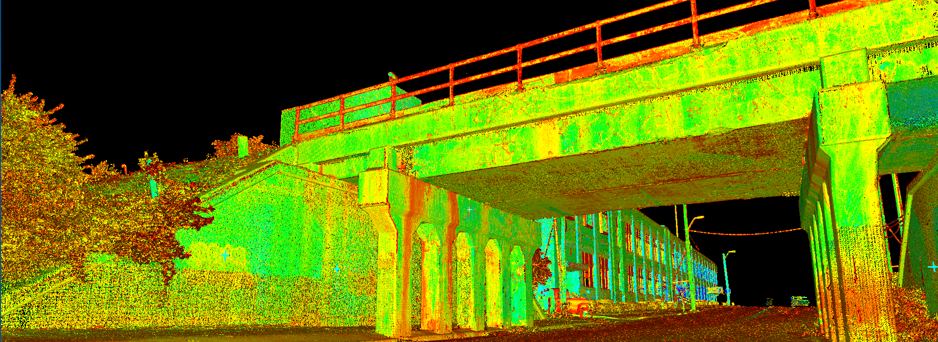 Laser scan point cloud of railroad bridge