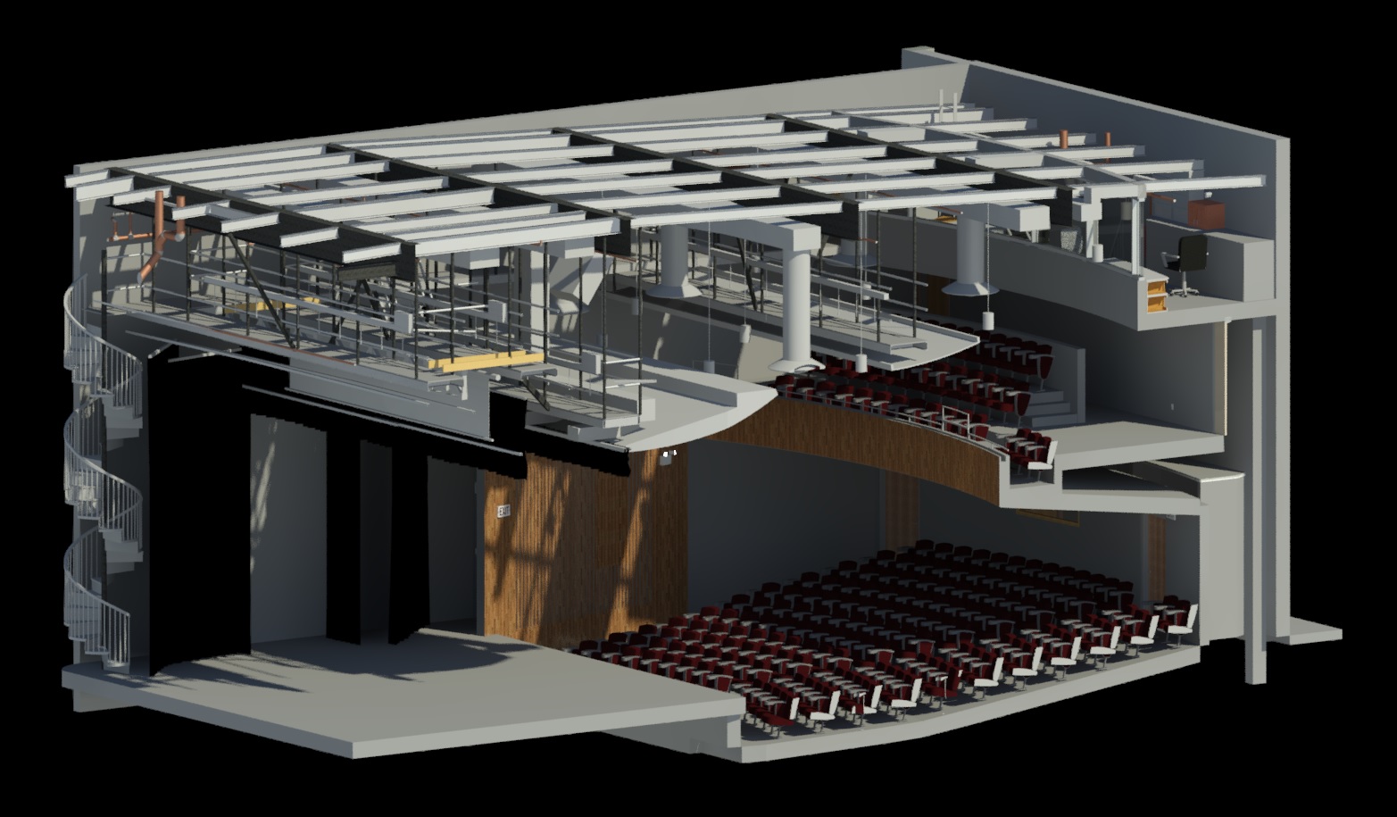 The Revit model of the Powerhouse Theatre in the Roger T. Sherman Center.