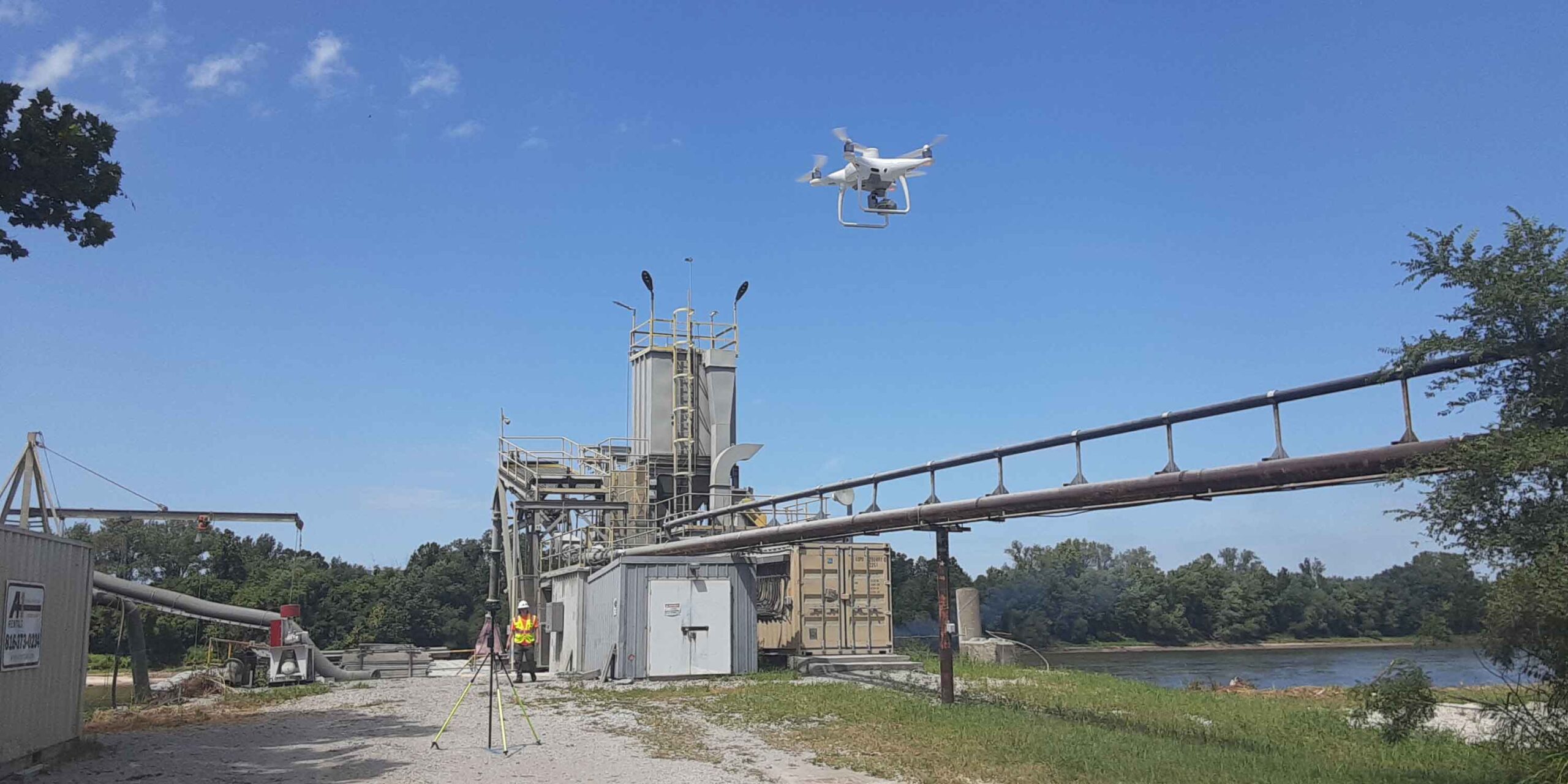 Drone flying at a cement plant