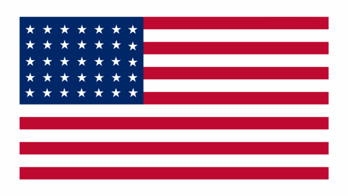 1863 U.S. flag with 35 stars, marking West Virginia’s split from Virginia and statehood.